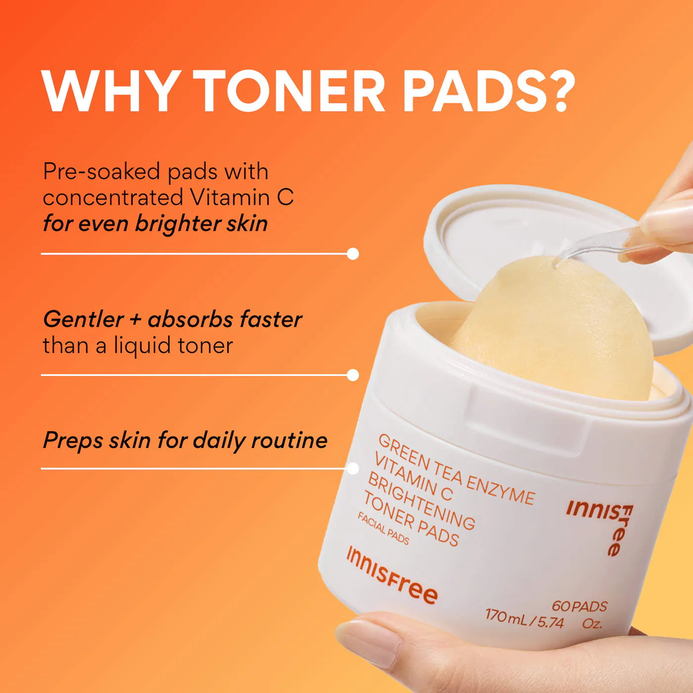innisfree Green Tea Enzyme Vitamin C Brightening + Exfoliating Toner Pads - Image 4
