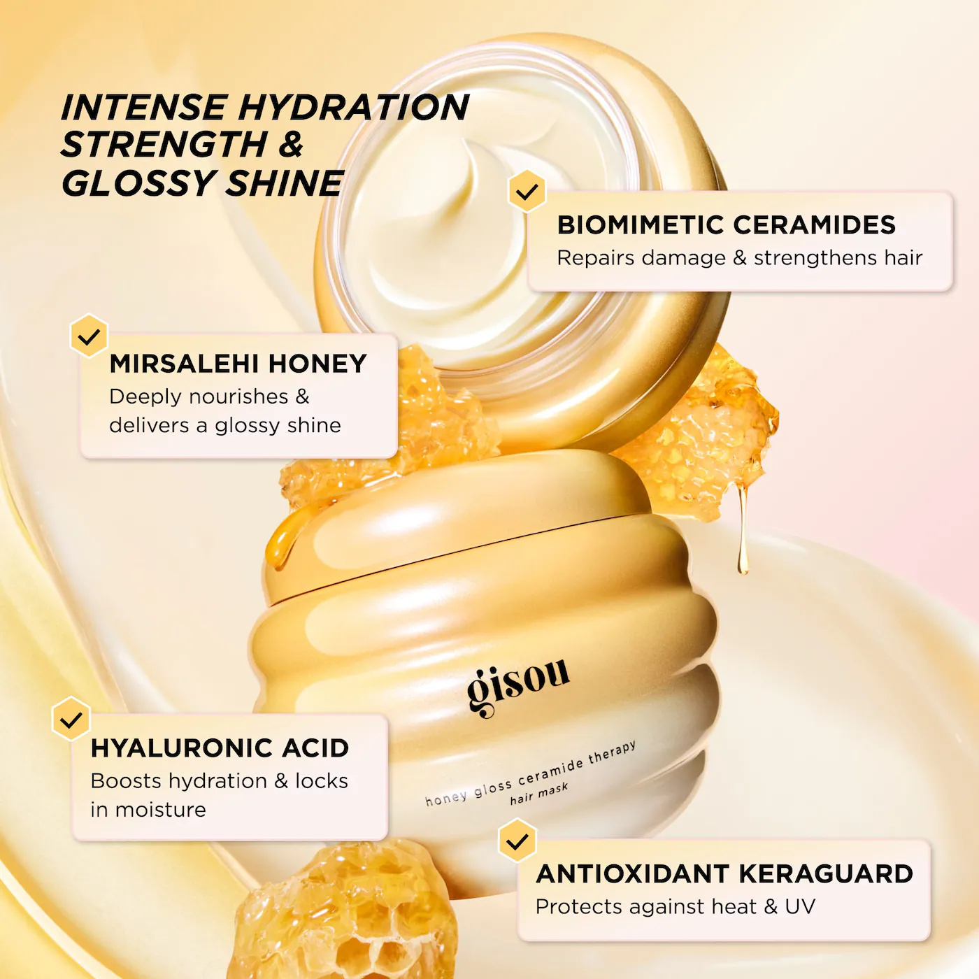 Gisou Mini Honey Gloss Ceramide Therapy Hydrating Hair Mask - Image 4